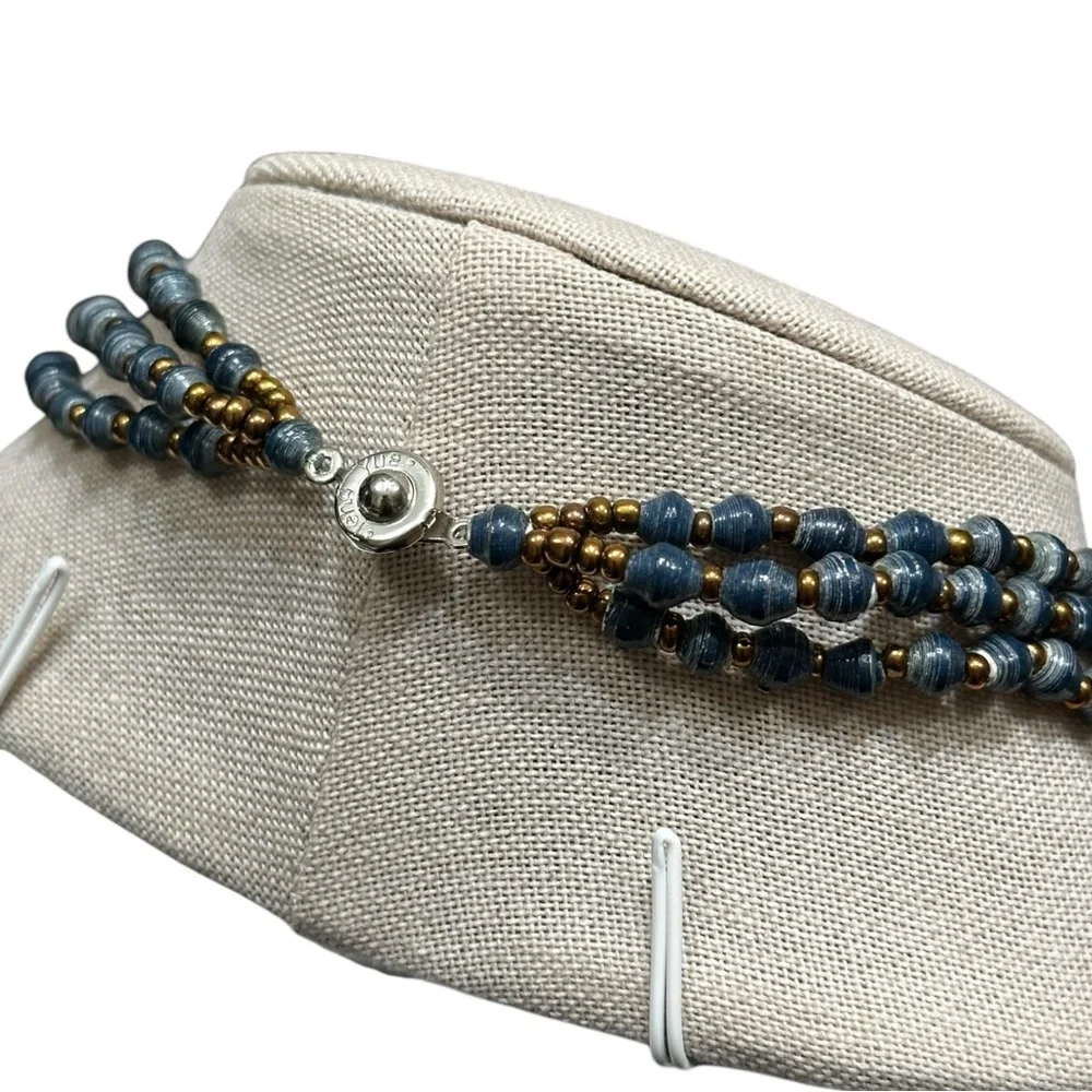 Blue Beaded Triple-Strand Long Necklace - Picture 9 of 9